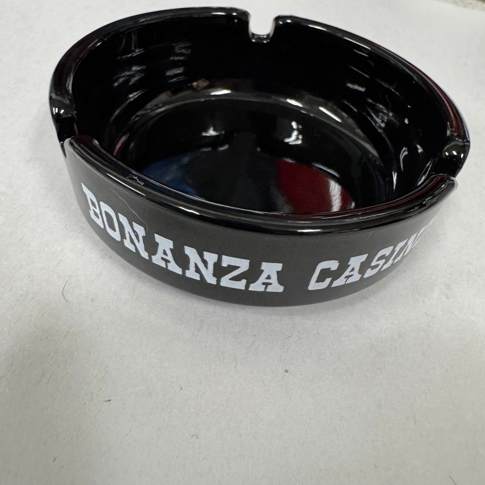 Vintage Bonanza Casino Reno Nevada Black Glass Ashtray Round